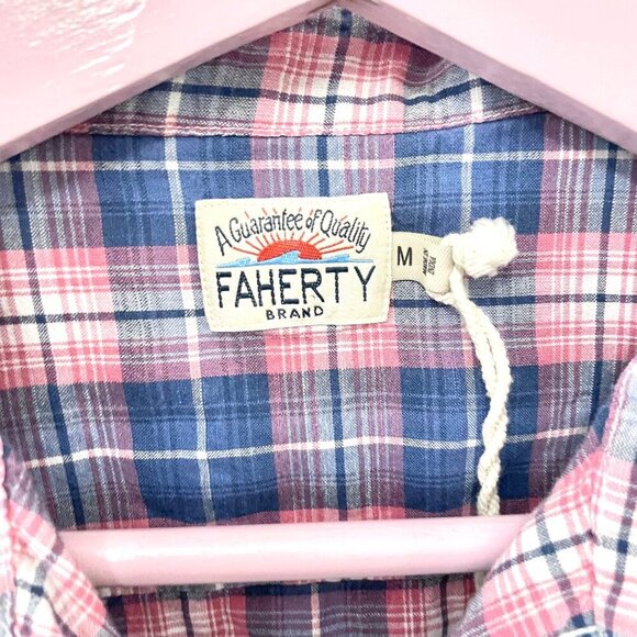 Faherty Plaid Blue Pink Button Down Long Sleeve Shirt Size M - Picture 2 of 4